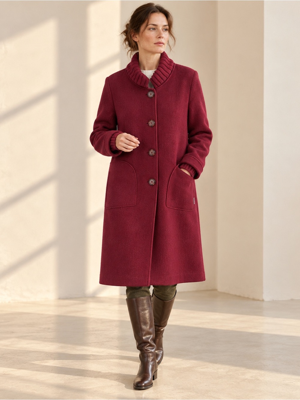 Vintage Geiger Raspberry Boiled Wool Long Coat Austria Sz EU 42 US 8
